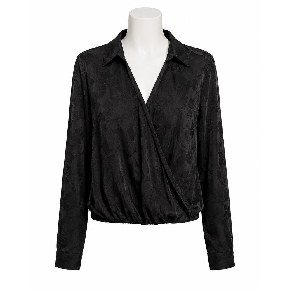 Maeve Lydia Floral Burnout Wrap Blouse - Black Long Sleeve - Size S
